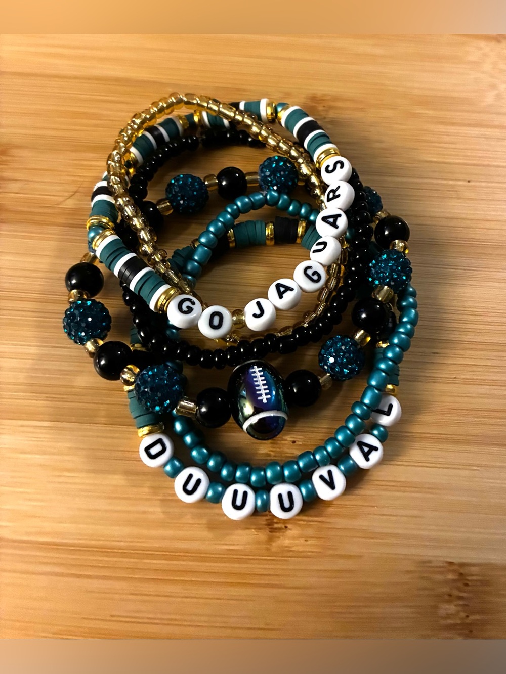 Teal & Gold GO JAGUARS DUUUVALL Beaded Bracelet Set